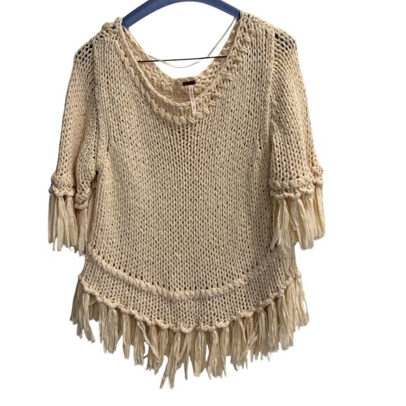 Free People Sweaters - Free People Size Medium Cream On The Fringe Sweater Cotton